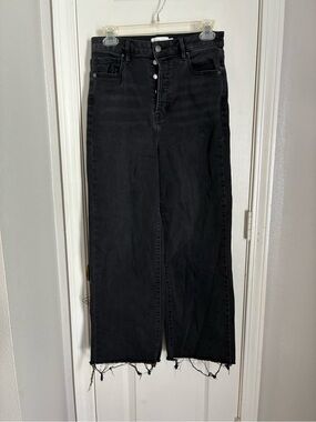 Boheme Black High-Rise Straight Leg Jeans with Frayed Hem
